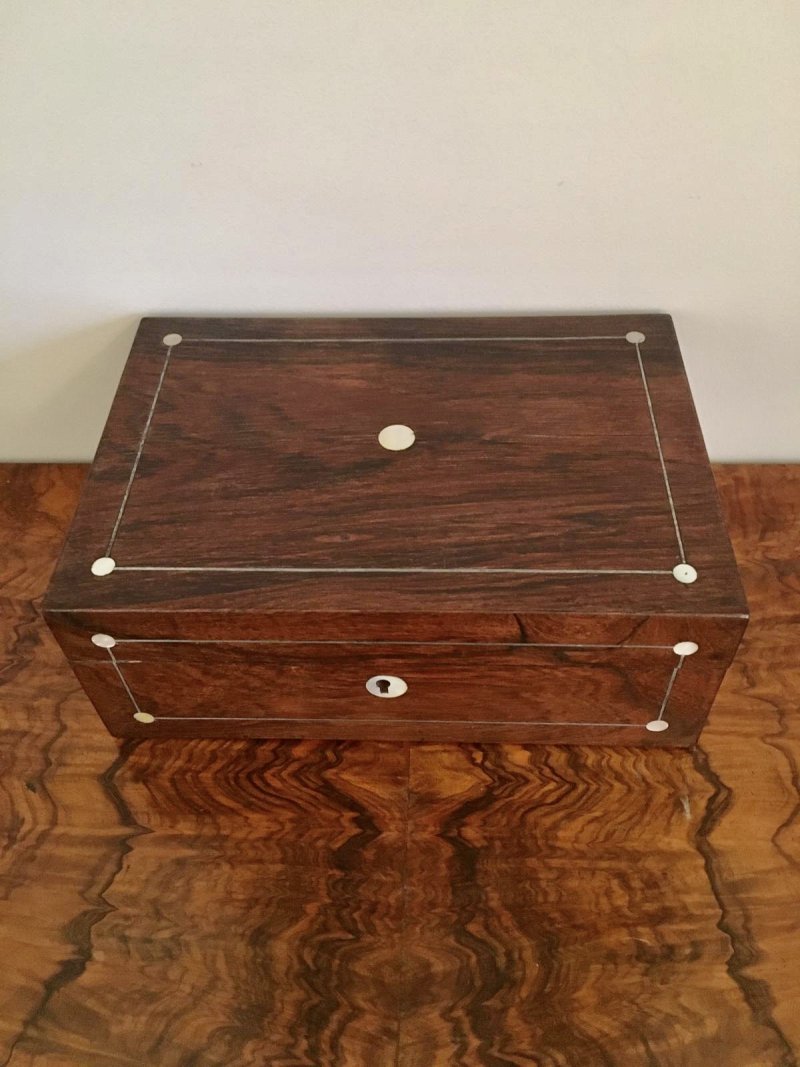 Antique Victorian Rosewood & Mother-Of-Pearl Jewellery/Sewing Box